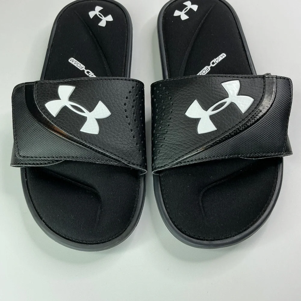 Under Armour Black Ignite VI Slide Sandals Kids Size 6Y 4D Foam 3022728-001